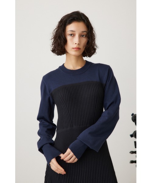 crie conforto ワンピース バイカラービスチェドッキングニットワンピ