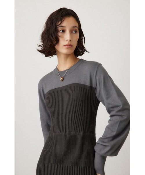 crie conforto ワンピース バイカラービスチェドッキングニットワンピ