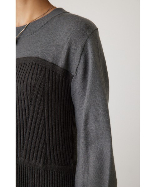 crie conforto ワンピース バイカラービスチェドッキングニットワンピ