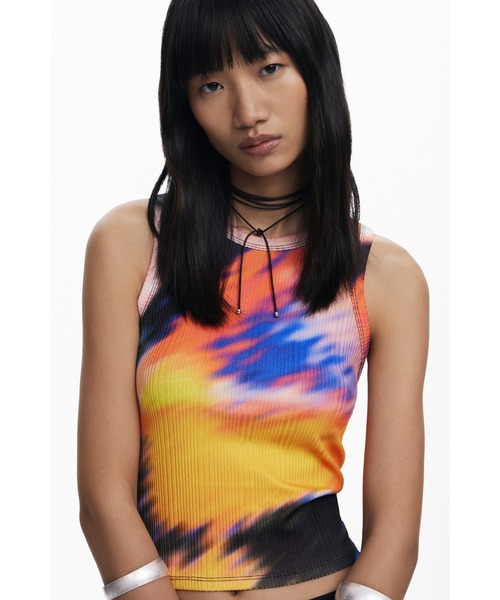 tシャツ TSBUTTERFLYLACROIX サンセットブラー クロップドタンク レディース Desigual tシャツ TSBUTTERFLYLACROIX サンセットブラー