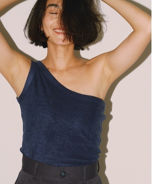 tシャツ パイルワンショルダートップス レディース