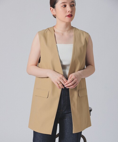 ベスト ジレ コットン ラペルレス ジレ レディース