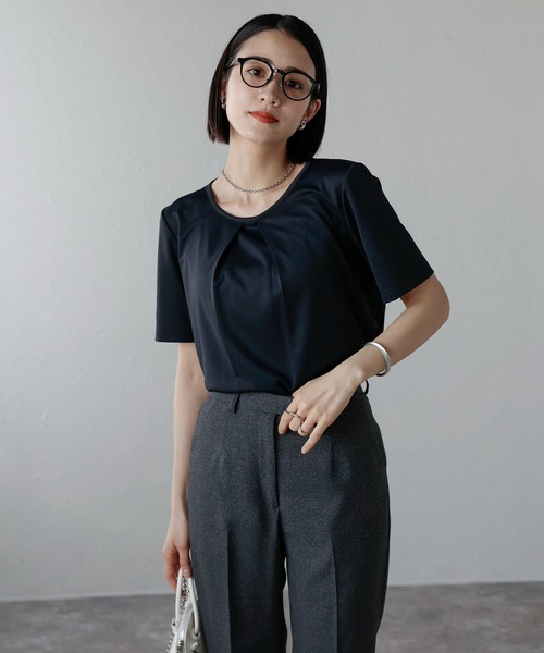 tシャツ タック切替半袖カットソー レディース