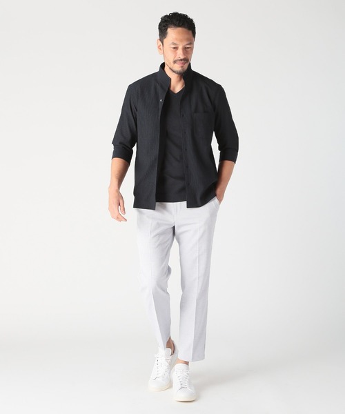 MEN'S BIGI（メンズビギ） シャツ カラミ織風サッカー七分袖スタンド