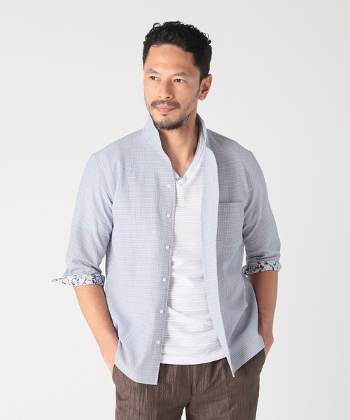 4色 シャツ メンズ スタンドカラー 編み上げ 肌見せ しゃれ感 ♪ 4色 シャツ メンズ スタンドカラー 編み上げ 肌見せ しゃれ感