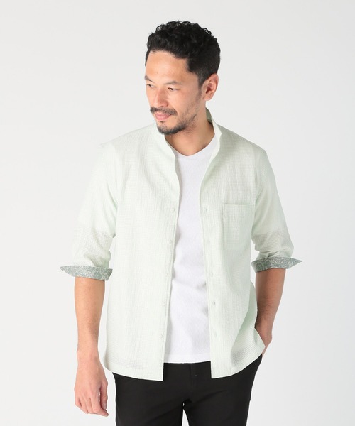 MEN'S BIGI（メンズビギ） シャツ カラミ織風サッカー七分袖スタンド