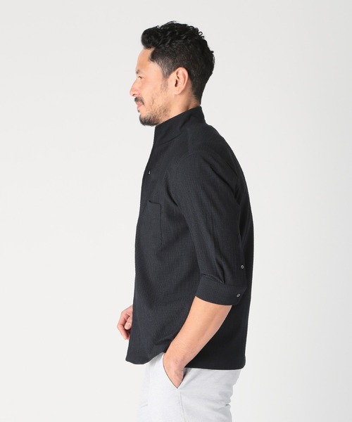 MEN'S BIGI（メンズビギ） シャツ カラミ織風サッカー七分袖スタンド