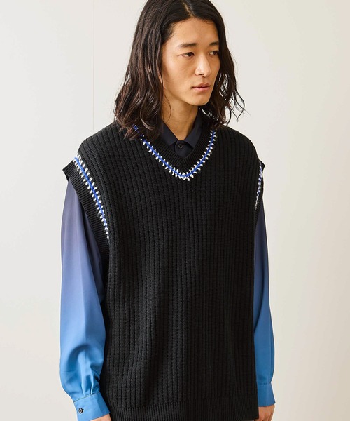 JUNRED（ジュンレッド） ベスト ジレ カラーステッチサイドスリット