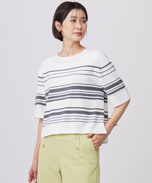 ニット セーター 「洗える」RAYON ELITE STRETCH ボーダー ニットT レディース
