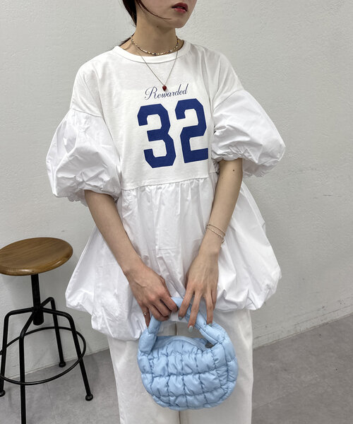 ダブルボタン半袖バルーンミニワンピース w closet（ダブルクローゼット） tシャツ 半袖 バルーンミニT