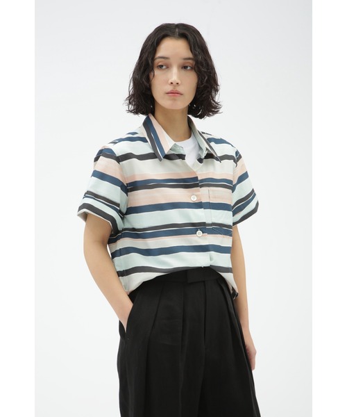 ブラウス シャツ COTTON SILK PAINTED STRIPE レディース