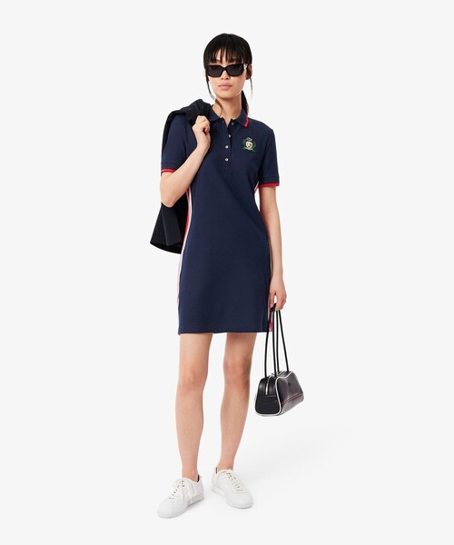 LACOSTE シャツワンピース サイドメッシュバンドポロドレス