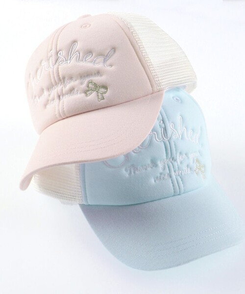 branshes（ブランシェス） キャップ 帽子 ロゴ/リボン刺繍メッシュ