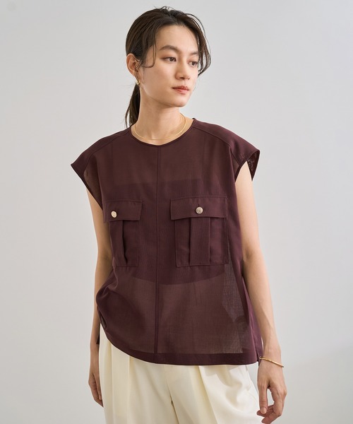 ROPE' ブラウス シャツ 「洗える」サファリ シアーブラウス