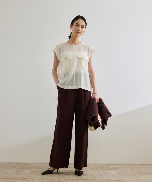 ブラウス シャツ 「洗える」サファリ シアーブラウス レディース ROPE' ブラウス シャツ 「洗える」サファリ シアーブラウス
