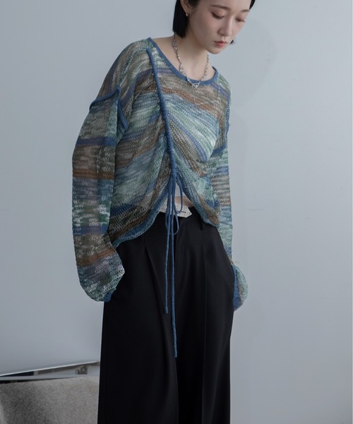 tシャツ ドロストアシメ透かし編みシアートップス レディース tシャツ ドロストアシメ透かし編みシアートップス レディース
