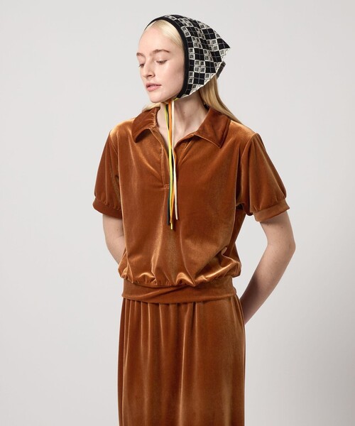 tシャツ 「Steven Alan」ベロア スキッパー ネック プルオーバー レディース