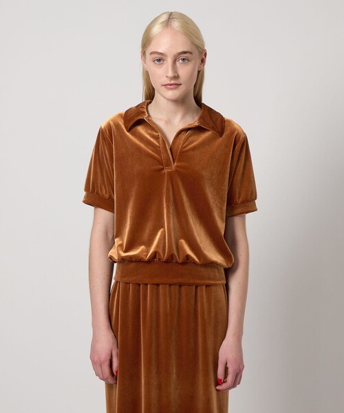 tシャツ 「Steven Alan」ベロア スキッパー ネック プルオーバー レディース STEVEN ALAN tシャツ 「Steven Alan」ベロア スキッパー ネック