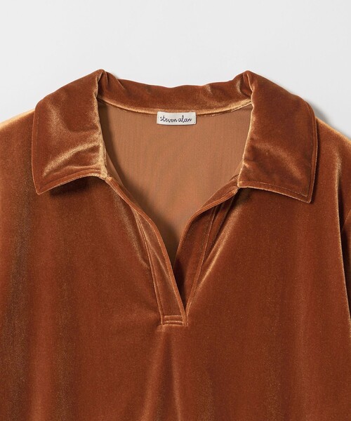 tシャツ 「Steven Alan」ベロア スキッパー ネック プルオーバー レディース STEVEN ALAN tシャツ 「Steven Alan」ベロア スキッパー ネック