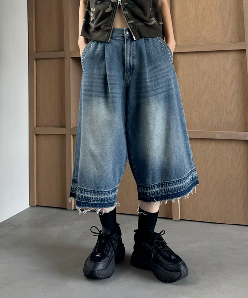 PBLIM ハーフパンツ ワイドパンツ ジーンズ デニム デニムパンツ