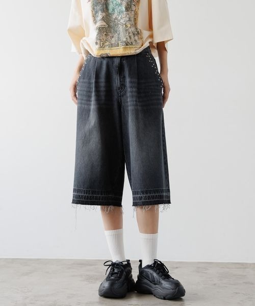 PBLIM ワイドパンツ ハーフパンツ ジーンズ デニム デニムパンツ