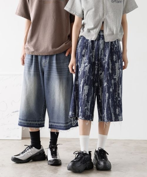 PBLIM ハーフパンツ ワイドパンツ ジーンズ デニム デニムパンツ