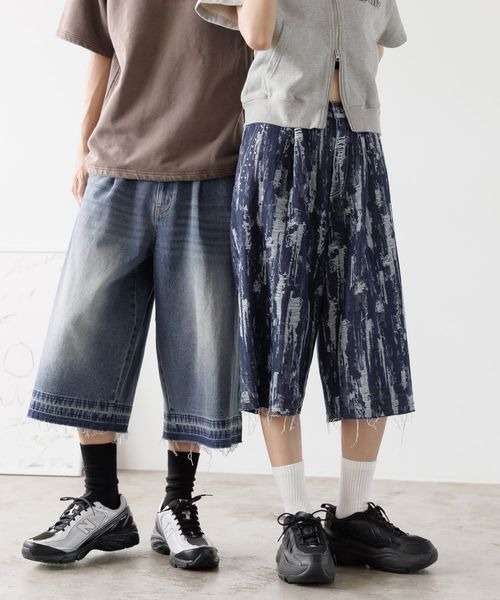 PBLIM ハーフパンツ ワイドパンツ ジーンズ デニム デニムパンツ