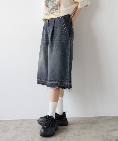 PBLIM ワイドパンツ ハーフパンツ ジーンズ デニム デニムパンツ