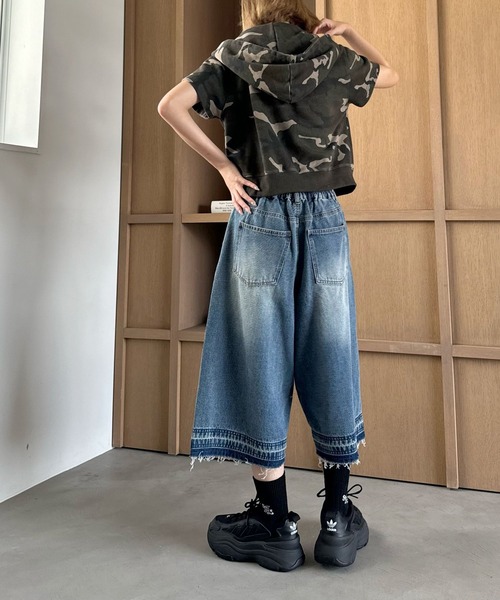 PBLIM ハーフパンツ ワイドパンツ ジーンズ デニム デニムパンツ