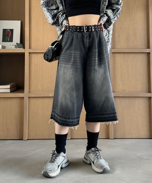 PBLIM ワイドパンツ ハーフパンツ ジーンズ デニム デニムパンツ