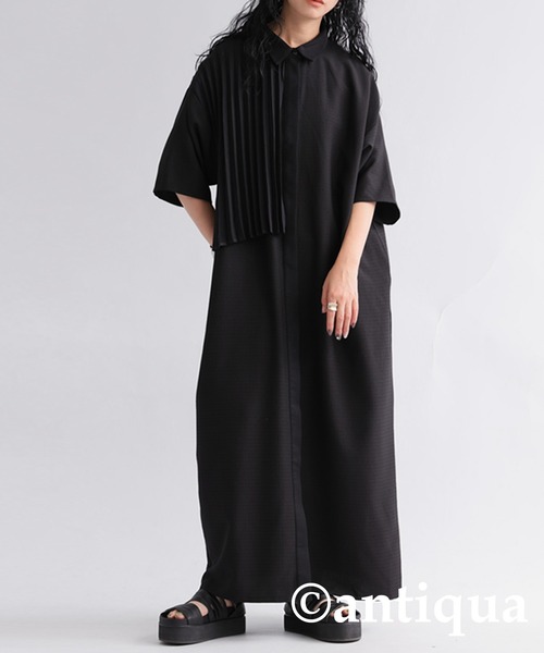 「antiqua」 「patterntorso」シャツワンピース P ブラック レディース_画像2