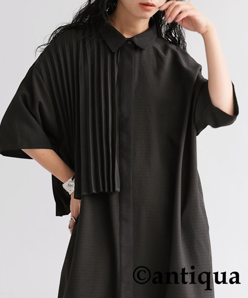 「antiqua」 「patterntorso」シャツワンピース P ブラック レディース_画像4