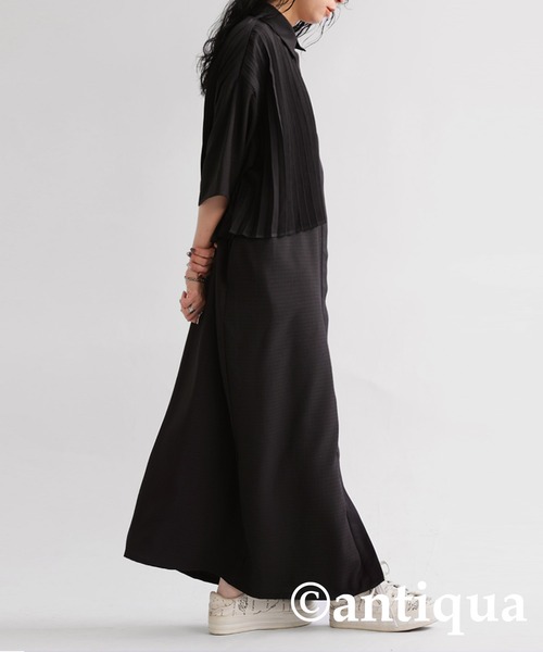 「antiqua」 「patterntorso」シャツワンピース P ブラック レディース_画像5