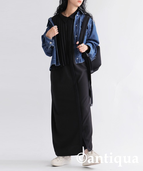 「antiqua」 「patterntorso」シャツワンピース P ブラック レディース_画像6