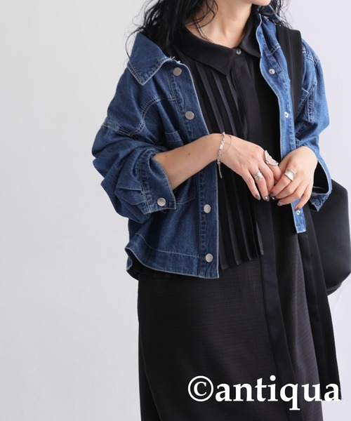 「antiqua」 「patterntorso」シャツワンピース P ブラック レディース_画像7