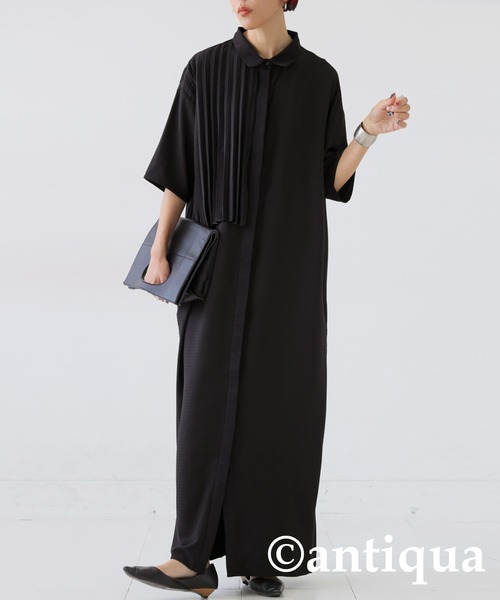 「antiqua」 「patterntorso」シャツワンピース P ブラック レディース_画像8