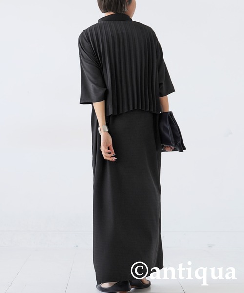 「antiqua」 「patterntorso」シャツワンピース P ブラック レディース_画像9