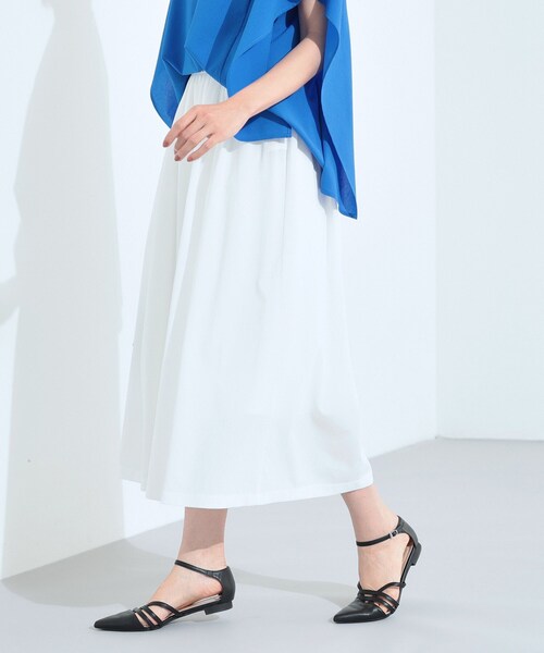 ワイドパンツ パンツ 「クールエアー素材／UVケア／セットアップ可能」エアリーフレアパンツ レディースの画像
