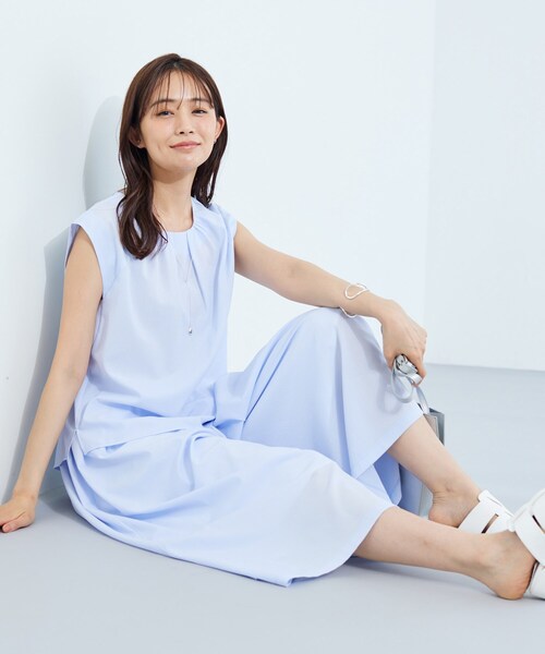 ワイドパンツ パンツ 「クールエアー素材／UVケア／セットアップ可能」エアリーフレアパンツ レディースの画像