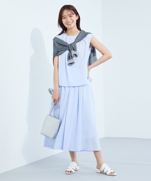 ワイドパンツ パンツ 「クールエアー素材／UVケア／セットアップ可能」エアリーフレアパンツ レディースの画像