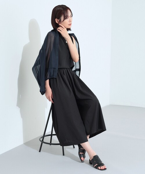 ワイドパンツ パンツ 「クールエアー素材／UVケア／セットアップ可能」エアリーフレアパンツ レディースの画像
