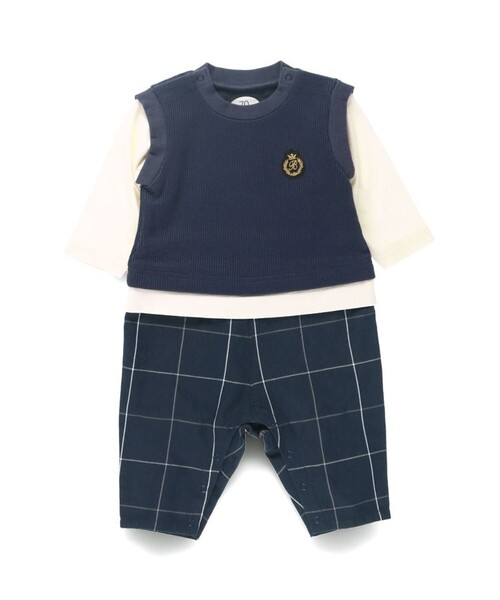 branshes ベビー服 ロンパース 「おそろい」重ね着風チェック