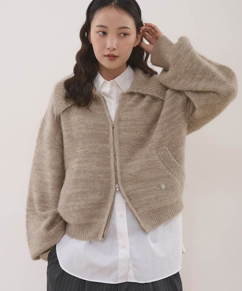 MUHET（ミュエータ） カーディガン sequin zip-up knit cardigan