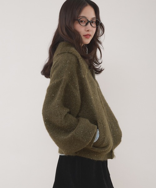 MUHET（ミュエータ） カーディガン sequin zip-up knit cardigan