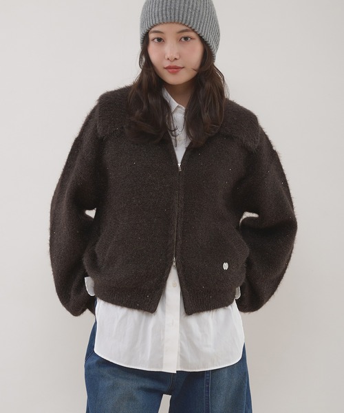 MUHET（ミュエータ） カーディガン sequin zip-up knit cardigan
