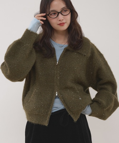 MUHET（ミュエータ） カーディガン sequin zip-up knit cardigan