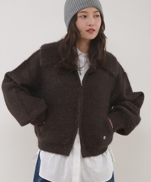 MUHET（ミュエータ） カーディガン sequin zip-up knit cardigan