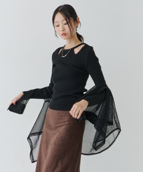 NUJOH tシャツ Cut-Out Rib Knit Top / カットアウト リブニット