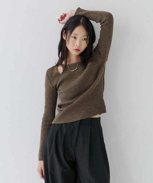 NUJOH tシャツ Cut-Out Rib Knit Top / カットアウト リブニット