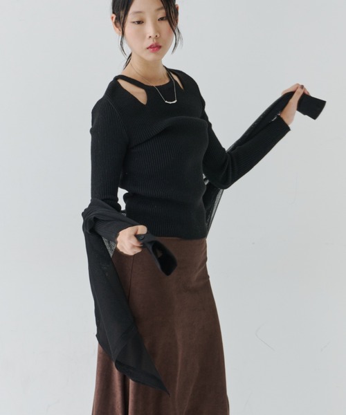 NUJOH tシャツ Cut-Out Rib Knit Top / カットアウト リブニット